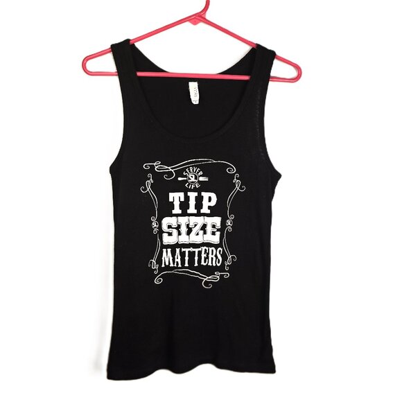 Bella Bartender Tank Top "Tip Size Matters" Womens Large Black & White Server - Picture 1 of 4